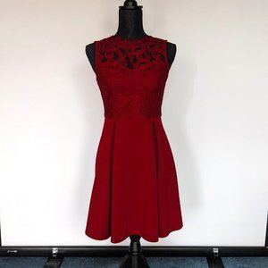 Red Francesca's High Neck Lace Collared Midi Dress Size Small